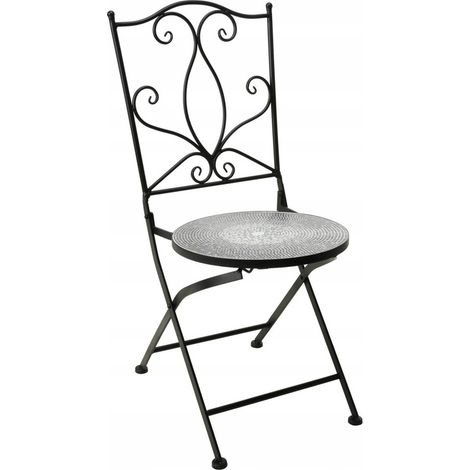 Silla de balcón, respaldo decorativo, silla de metal negro (1/4)