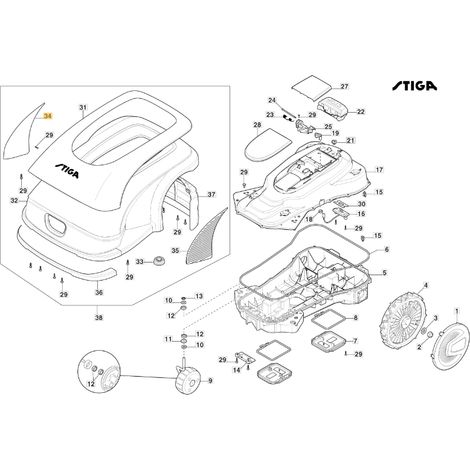 Rechte Abdeckung ORIGINAL STIGA a3000 rtk Roboter-Rasenmäher 322110191/0