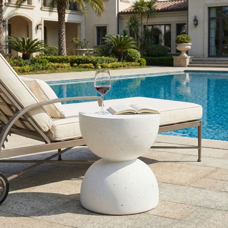 Table d'appoint d'extérieur en oxyde de magnésium 39.5x39.5x45.5cm égère design moderne Pour jardin et balcon Blanc (1/5)