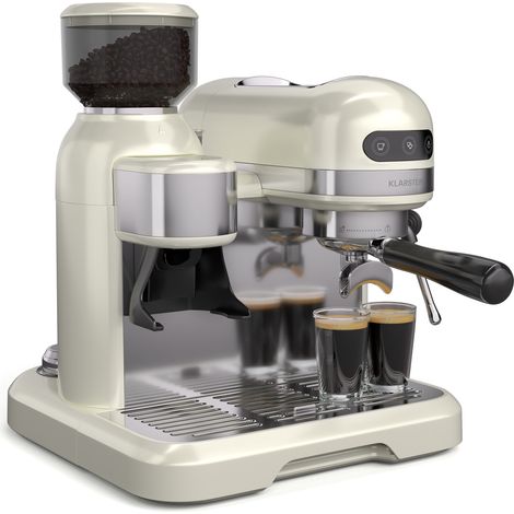 Klarstein Bella Café Espresso Machine  19-Bar, 1550W, Built-in Grinder, Milk Frother, 1.4L Water Tank, Thermo Block, 2-Cup Spout, Cream, Espresso Machine for Home