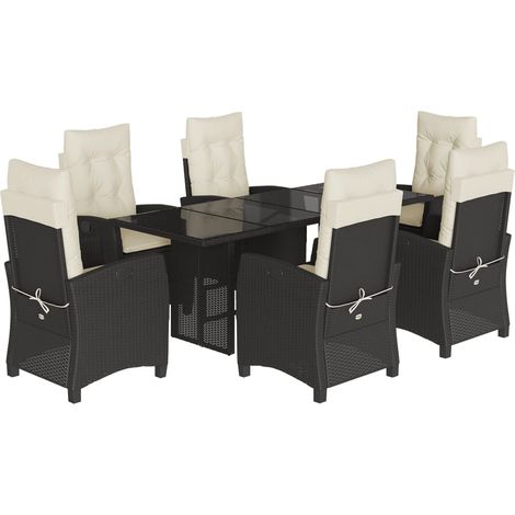 Maison Exclusive - 7-tlg. Garten-Essgruppe mit Kissen Schwarz Pol