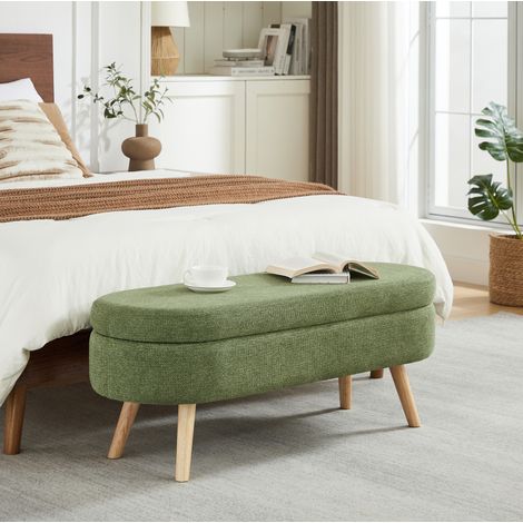 Sitzbank mit Stauraum 110 cm Chenille Grün Flurbank OKMYHOME (1/5)