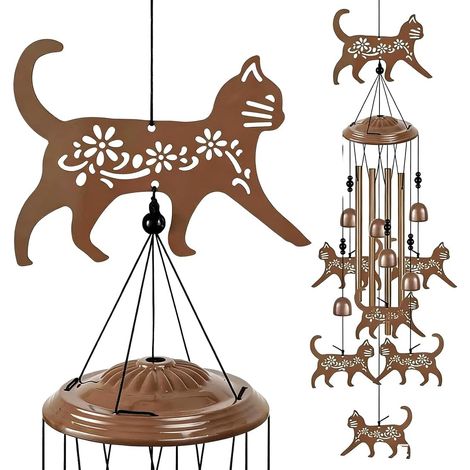 Carillon À Vent Chat En Métal 96 Cm Pour Extérieur, Carillon A Vent Exterieur, Cloche Suspendue De Jardin, Décoration Pour Patio, Porche, Cour, Cadeau Pour Femmes (A) (1/5)