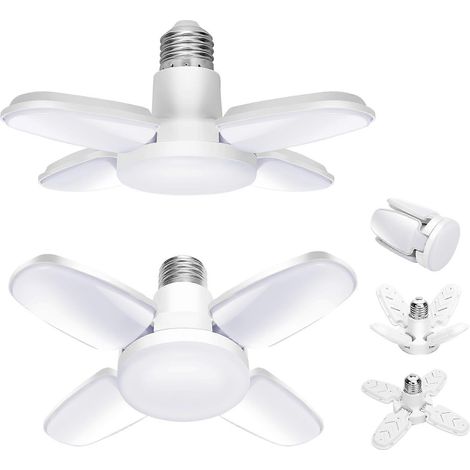 2er-Pack LED-Garagenleuchte, 50 W, 6500 K Tageslichtweiß, 4-teilige, flexible Deckenleuchte mit E26-Sockel, 360° verstellbar