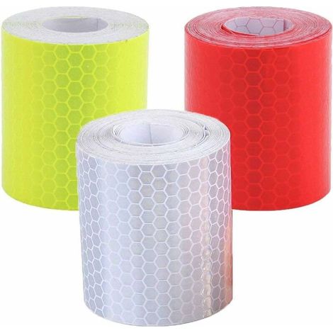 Ruban Adhésif Réfléchissant,3 Pack Bande d'Avertissement Autocollant Bande de Sécurité Haute Intensité pour Moto Velo Vêtements Blanc Rouge Vert 5CM3M (1/5)