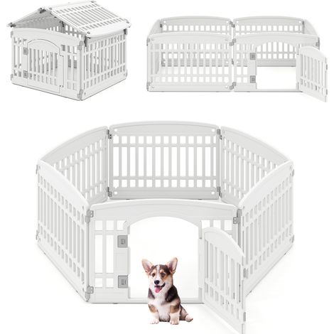 Parc pour Chien Exterieur Interieur à 6 Panneaux en HDPE, Barriere de Securite Chien Pliable, pour Taille Moyens & Petits, Porte Verrouillage (1/5)