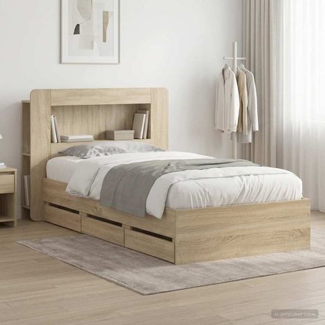 Cadre de lit 1 personne avec tiroirs Chêne sonoma en bois d’ingénierie 75 x 190 cm - PANGIVO (1/5)