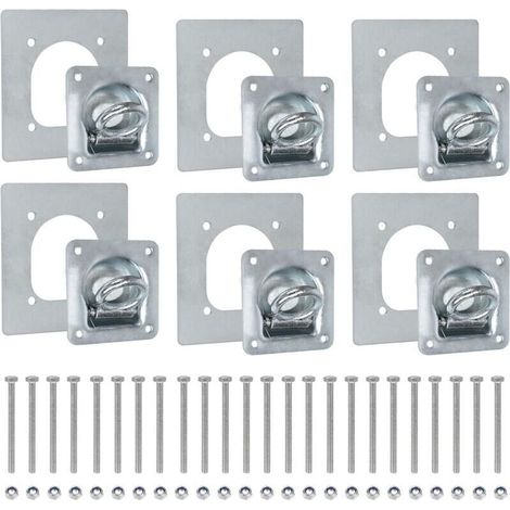 6 x Anneau D'arrimage pour Remorque, Anneaux de Remorque Cavités D'arrimage avec Contre-Plaques et 24pcs Vis, Œillets Arrimage Galvanisés Anneau Arrimage Encastrable 800 daN Accessoire Remorque (1/5)