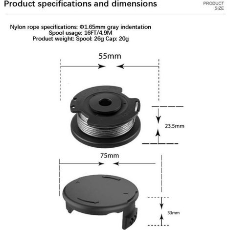 Bobine De Rechange Pour Tondeuse À Gazon - Diamètre Fil 1,65 Mm - Longueur Cordon 4,9 M - Compatible ART 23 SL ART 26 SL - 4 Pièces + 1 Capuchon (1/4)