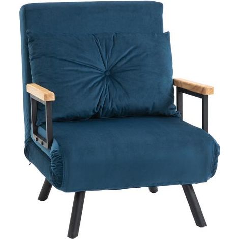 Canapé lit fauteuil inclinable convertible hôtes velours dossier ajustable bleu 63x73x81cm (1/5)