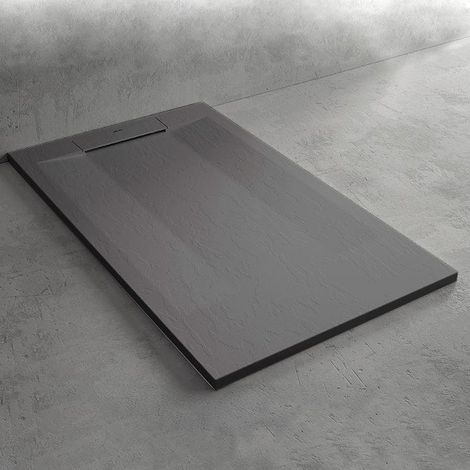 Mineralguss-Duschwanne extra flach SUEZ Schieferoptik ANTHRAZIT 70x80 cm (1/5)