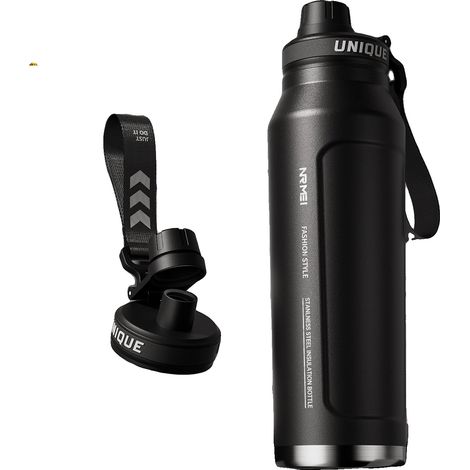 Botella de agua isotérmica de acero inoxidable, capacidad de 1 L, 1.0 L-b, 1000 ml NEGRA (1/2)