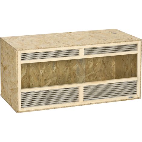 Terrarium en bois OSB pour reptiles, porte vitrée coulissante - 100x47x47 cm naturel (1/5)