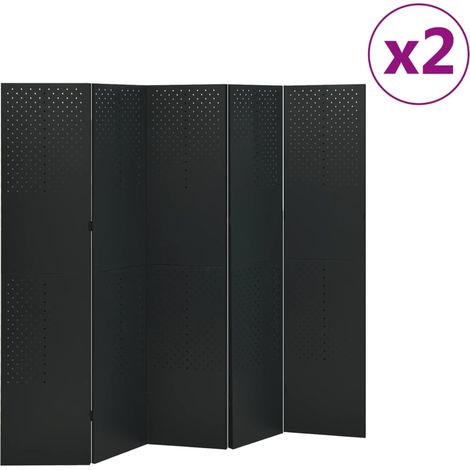 5-tlg. Raumteiler 2 Stk. Schwarz 200x180 cm Stahl (1/5)