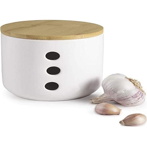 IBILI 8411922449679 Barattolo per aglio in ceramica e bambù, multicolore, taglia unica, nylon