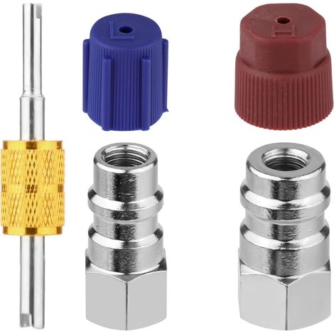 2 Kits Conversion R12 vers R134a, Kits d'Adaptateurs de Montage de Mise à Niveau de Climatisation Haute/Basse Pression R12 vers R134a Adaptateur R12 vers R134a avec Clé à Noyau de Valve (1/5)