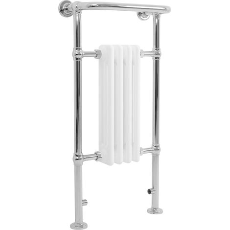 Radiador Toallero Tradicional de Baño 950x480 mm Blanco, Toallero Calefactable con Barra Cromada, 512 W, 4 Columnas, Estilo Clásico Vintage (1/5)
