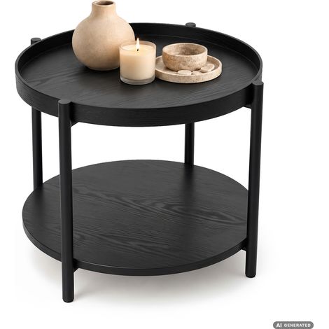 Couchtisch RIVA Schwarz 51 cm rund mit Ablage schwarze Beine im Industrial-Stil 51x51x40 cm (1/5)