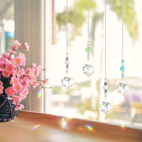 Ciondoli acchiappasole, lampadario acchiappasole in cristallo a 4 pezzi per decorazioni fotografiche, lampadario per casa e giardino, acchiappasole in cristallo arcobaleno in 4 colori diversi (1/4)