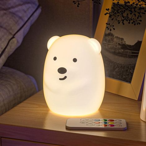 Lampe veilleuse Ourson LED 9 couleurs rechargeable USB avec télécommande, veilleuse bébé multicolore pour chambre enfant, cadeau lumineux pour adulte et enfant (1/5)