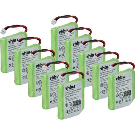 vhbw 10x Akku kompatibel mit 1&1 Multiphone by 1und1 schnurlos Festnetz Telefon (600 mAh, 2,4 V, NiMH)