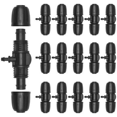 Raccord de tuyau d'arrosage 15 pièces, raccord en T avec ardillon, pour irrigation goutte à goutte avec des tuyaux d'irrigation de 1/2" à 1/4". (1/5)