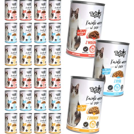 Pâtée pour chat TufTuf, mélange de saveurs, boîtes de 24 x 415 g, morceaux en sauce (1/5)