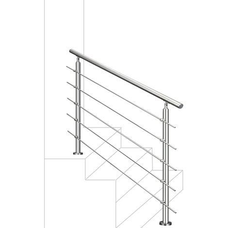 Balaustra Corrimano Ringhiera in acciaio inox 304 spazzolato 180x106cm per interni ed esterni 5 barre trasversali