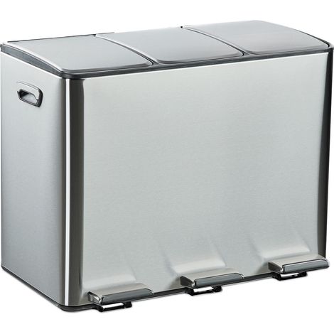 Cubo de basura de cocina 46,5 x 61 x 37 cm separación de residuos 3 compartimentos diseño elegante en acero inoxidable plateado 130017136 (1/3)
