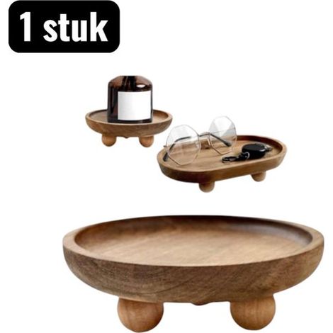 Bandeja decorativa de madera maciza redonda/ovalada para servir pasteles y té (1 unidad) (1/3)