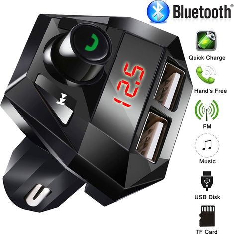 Kit mains libres Bluetooth sans fil pour voiture, transmetteur FM, écran LCD, lecteur MP3, chargeur USB 2 ports (1/5)