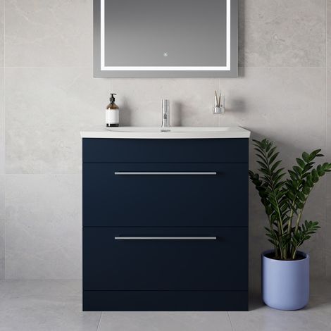 Napoli 390 Deep Blue 800mm 2 Drawer Vanity Unit with Arc Basin - 800mm - Chrome 480mm Handle