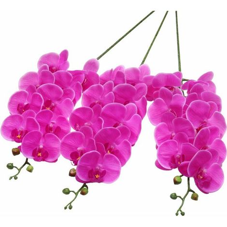 Ensemble de 3 tiges d'orchidées artificielles Real Touch Orchid 37 pouces de hauteur 9 grandes fleurs Faux Phalaenopsis Flower Home Décoration de mariage (3 PCS, Violet)