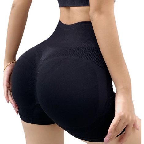 Shorty de Sport Femme Gainant Short Yoga Ceinture Haute pour Vélo Fitness Noir Taille S M