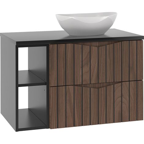 Waschtisch 80cm Siena mit 2 Schubladen, Holzoptik und Schwarz (1/5)