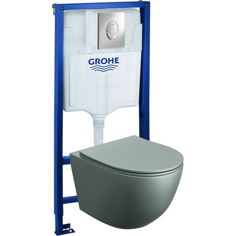 GROHE Bâti-support Skate Air + Lavita WC Sinto Grey suspendu blanc mat gris + panneau de commande Delta 25 chrome  Kit complet WC