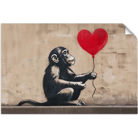 Selbstklebendes Poster – Wandsticker Banksy Mädchen mit Ballon Beige 60x40 cm