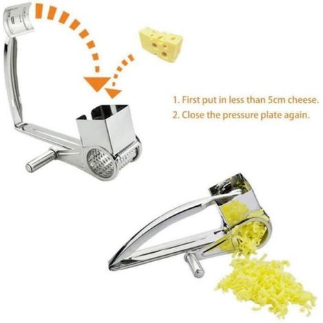 Râpe Rotative - Acier Inoxydable 430 - Pour Fromage Légumes Chocolat Noix - 3 Disques Interchangeables - 1 Pièce (1/4)