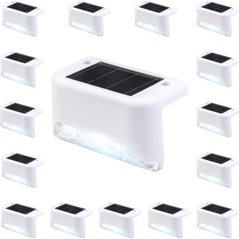 Lot de 16 lampes solaires étanches pour clôture, escaliers, clôture, cour, terrasse et chemin (blanc, blanc) (1/4)