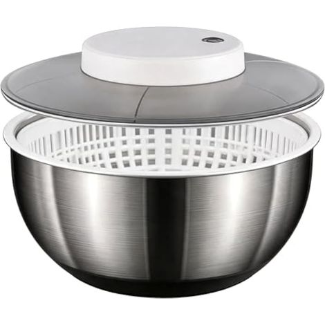 Essoreuse à Salade électrique, Grande Essoreuse à Salade Automatique De 4,8 L, Essoreuse à Laitue Automatique, Laveuse De Laitue Rotative En Acier Inoxydable, Pour Salade Fruits Légumes (1/5)