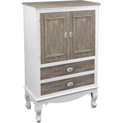 MOBILE CON ANTE E 2 CASSETTI BICOLOR 70X35X120 CM BIANCO E MARRONE