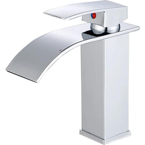 Waschbeckenarmatur-Set, Wasserfallarmatur in Schwarzchrom, Mischbatterie für Warm- und Kaltwasser, Kran-Waschtischarmatur, Brücken-Waschtischarmatur (1/5)