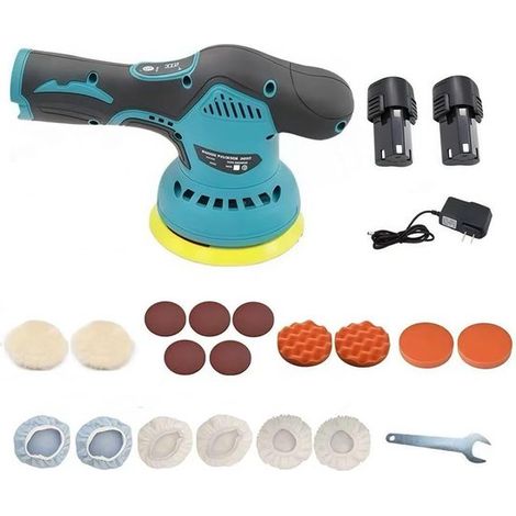Akku-Poliermaschine 5500 U min inklusive 2 x 21-V-Akkus 21-teiligem Zubehörset und 8 variablen Geschwindigkeitsstufen Poliermaschine für und (1/4)