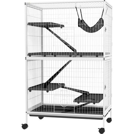 Cage pour petits animaux avec roues, rampes, hamac et plateau amovible pour chinchillas et furets, 80 x 52 x 128 cm, blanche (1/5)