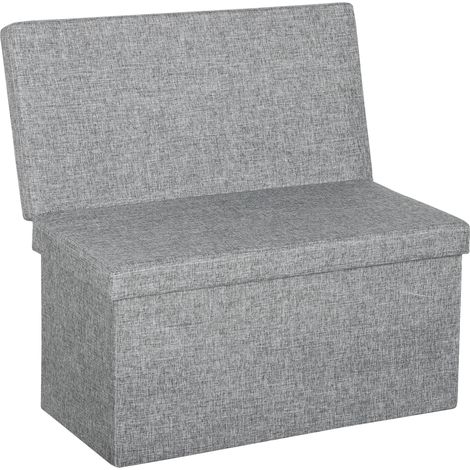Banc de rangement pliable avec dossier et compartiment de 77 L, revêtement en tissu, 76 x 50 x 73 cm, gris (1/5)
