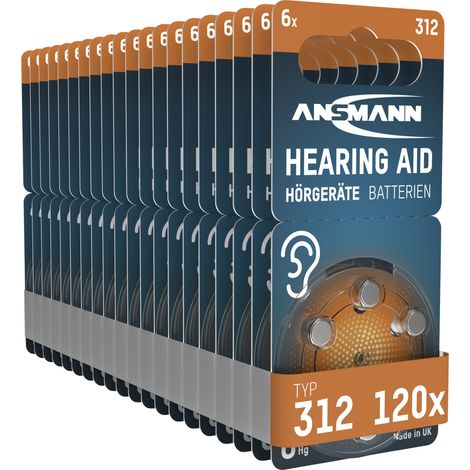 Ansmann – Piles auditives 312 zinc-air (lot de 120) – 1,45 V – Longue durée de vie – Écologique et sans mercure