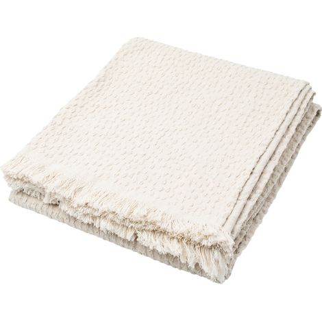 Plaid en coton jacquard à motif goutte d’eau Crème 125x180 cm (1/3)