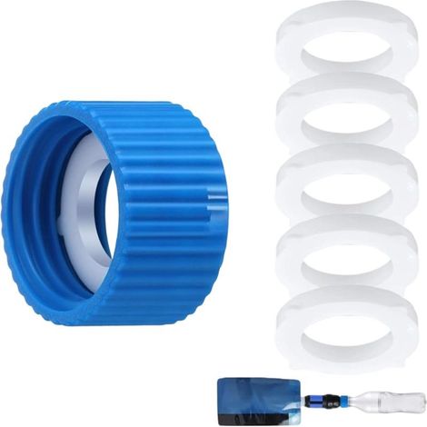 Adaptateur universel pour filtre à eau 28 mm avec 1 couvercle et 5 joints de rechange - Adaptateur de rinçage réutilisable pour bouteilles, filtration d'eau en camping