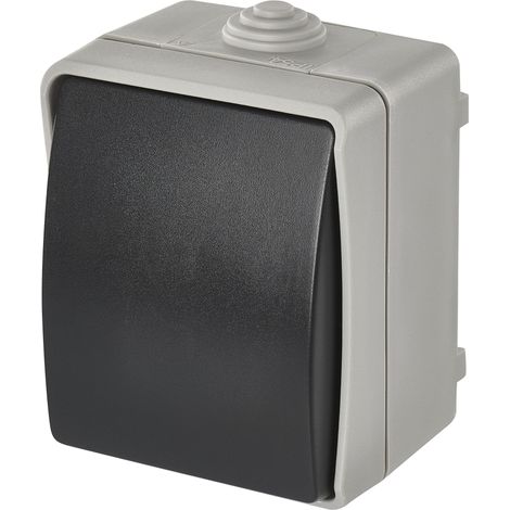 EMOS Interruttore campanello impermeabile con bilanciere, colore grigio-nero, 250 V /10 AX, plastica, montaggio a parete, classe di protezione IP54 per esterni (1/4)