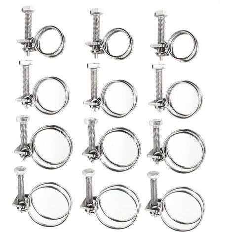 12 Pcs Colliers de Serrage à Double Fil en Acier Inoxydable 20mm 25mm 32mm 36mm pour Tuyau, Gaz, Famille Tuyau D'eau, Câble, Robinet (1/5)